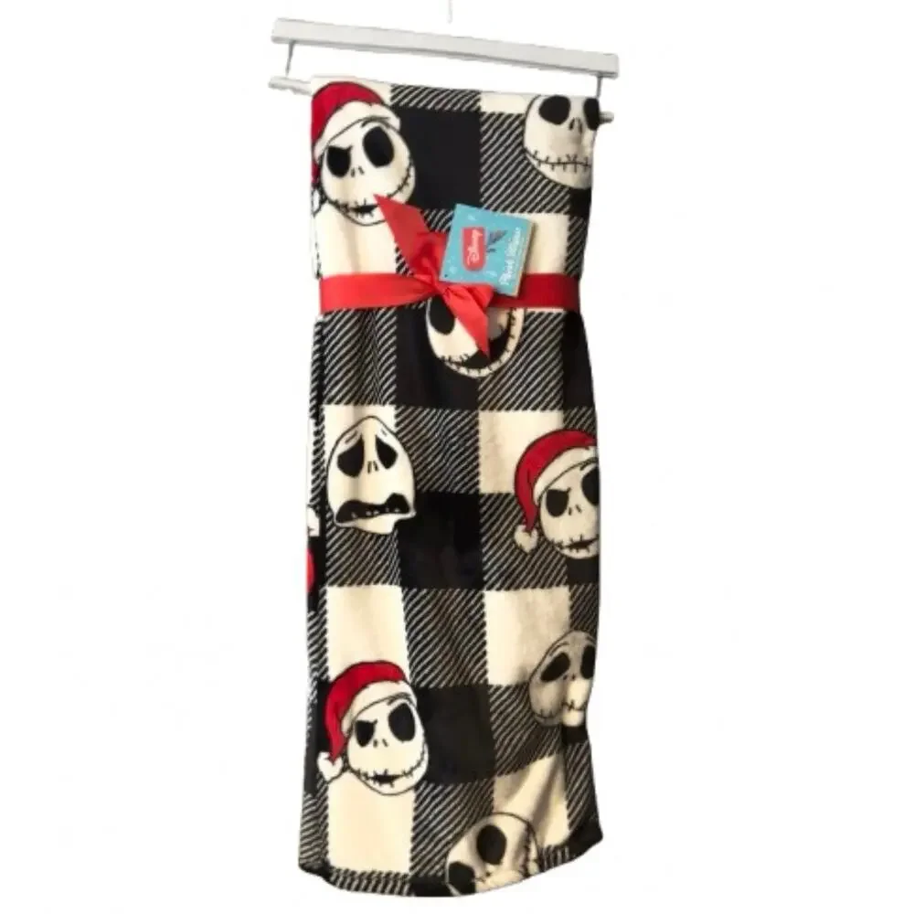 Disney Nightmare Before Christmas Santa Jack Skellington Heads Throw Blanket NEW